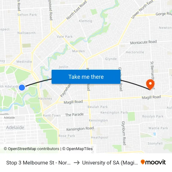 Stop 3 Melbourne St - North West side to University of SA (Magill Campus) map