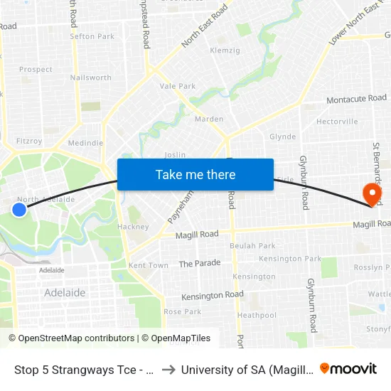Stop 5 Strangways Tce - South side to University of SA (Magill Campus) map