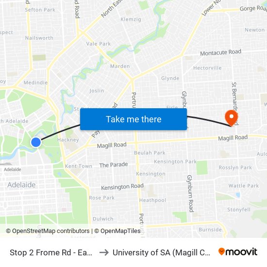 Stop 2 Frome Rd - East side to University of SA (Magill Campus) map