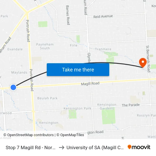 Stop 7 Magill Rd - North side to University of SA (Magill Campus) map