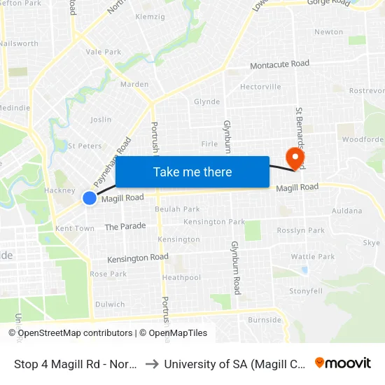 Stop 4 Magill Rd - North side to University of SA (Magill Campus) map