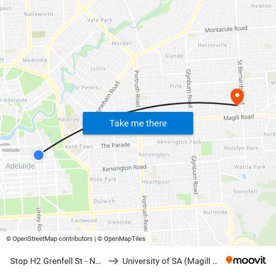 Stop H2 Grenfell St - North side to University of SA (Magill Campus) map