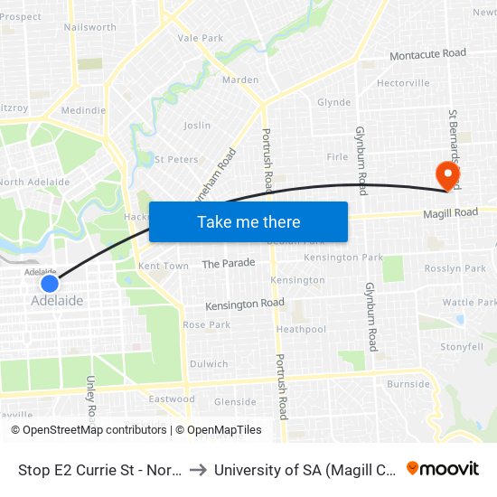 Stop E2 Currie St - North side to University of SA (Magill Campus) map