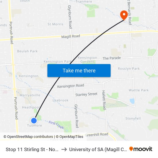 Stop 11 Stirling St - North side to University of SA (Magill Campus) map