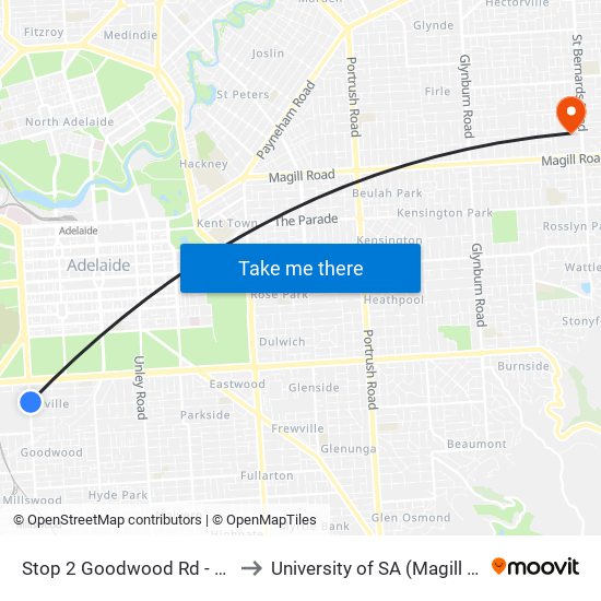 Stop 2 Goodwood Rd - East side to University of SA (Magill Campus) map