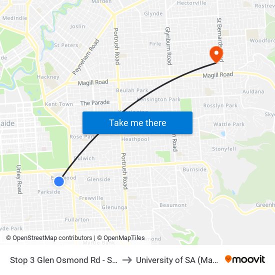 Stop 3 Glen Osmond Rd - South West side to University of SA (Magill Campus) map