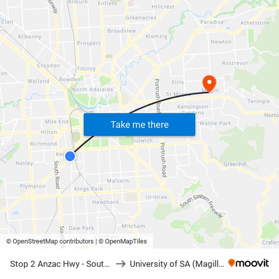 Stop 2 Anzac Hwy - South East side to University of SA (Magill Campus) map