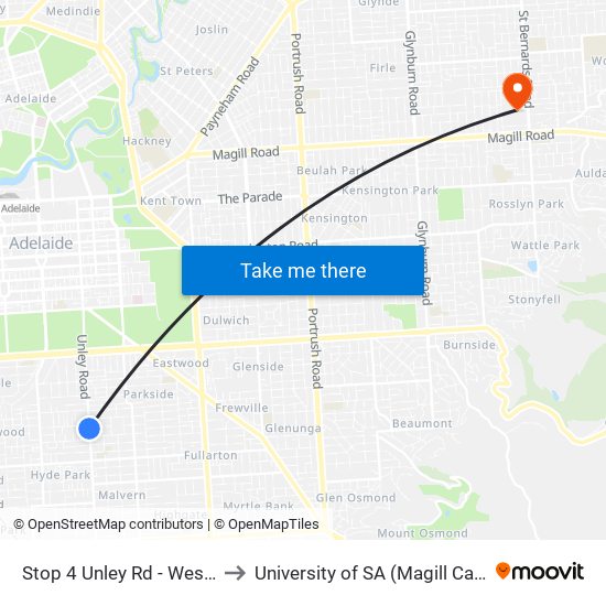 Stop 4 Unley Rd - West side to University of SA (Magill Campus) map