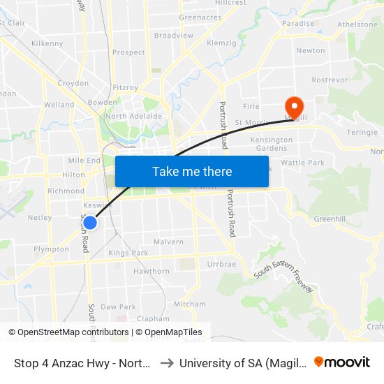 Stop 4 Anzac Hwy - North West side to University of SA (Magill Campus) map