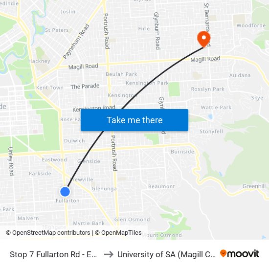 Stop 7 Fullarton Rd - East side to University of SA (Magill Campus) map