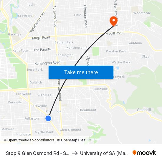 Stop 9 Glen Osmond Rd - South West side to University of SA (Magill Campus) map