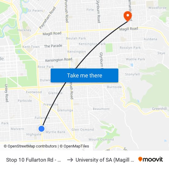 Stop 10 Fullarton Rd - West side to University of SA (Magill Campus) map