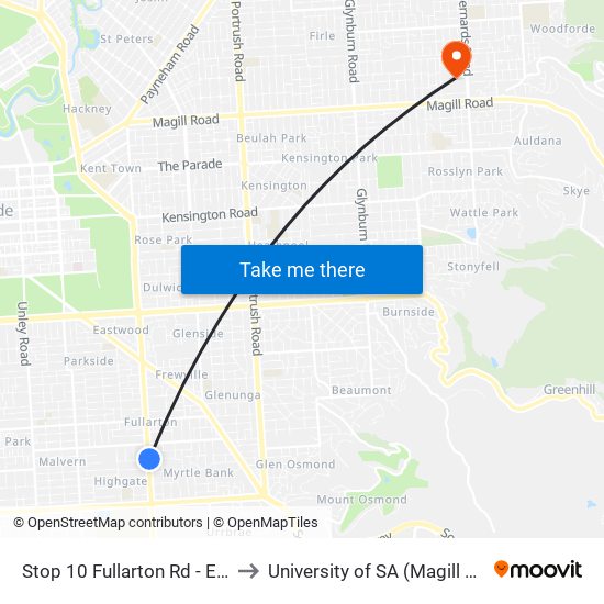 Stop 10 Fullarton Rd - East side to University of SA (Magill Campus) map