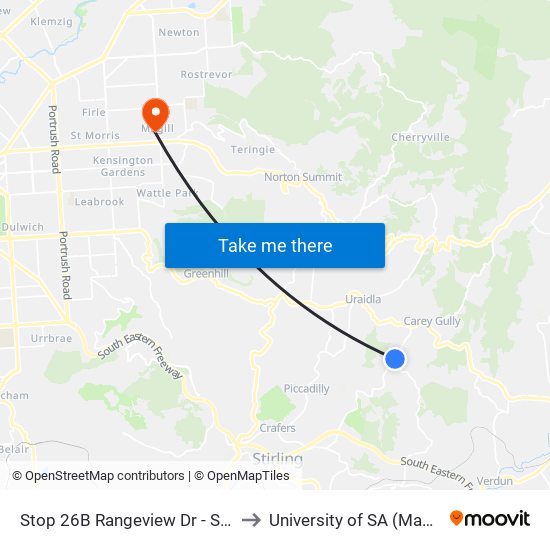 Stop 26B Rangeview Dr - South East side to University of SA (Magill Campus) map