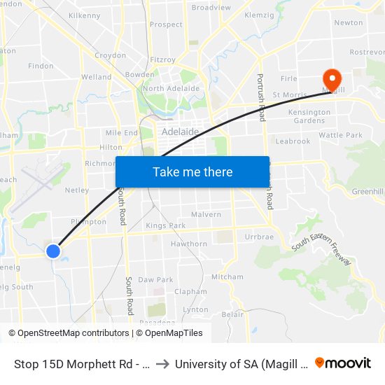 Stop 15D Morphett Rd - East side to University of SA (Magill Campus) map