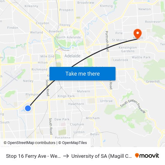 Stop 16 Ferry Ave - West side to University of SA (Magill Campus) map