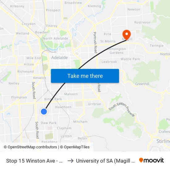 Stop 15 Winston Ave - East side to University of SA (Magill Campus) map