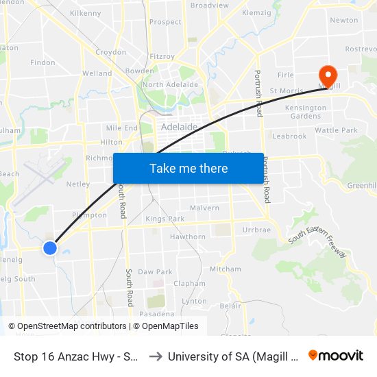 Stop 16 Anzac Hwy - South side to University of SA (Magill Campus) map