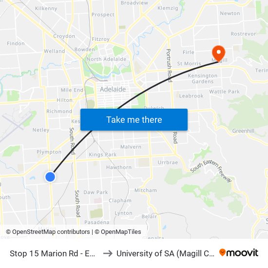 Stop 15 Marion Rd - East side to University of SA (Magill Campus) map