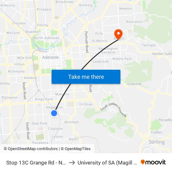 Stop 13C Grange Rd - North side to University of SA (Magill Campus) map