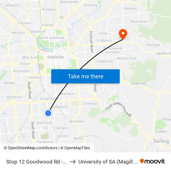 Stop 12 Goodwood Rd - East side to University of SA (Magill Campus) map