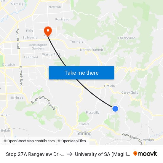 Stop 27A Rangeview Dr - East side to University of SA (Magill Campus) map