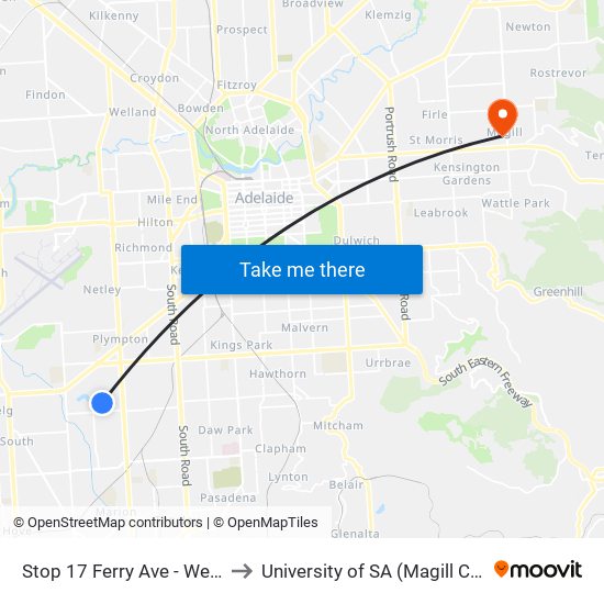 Stop 17 Ferry Ave - West side to University of SA (Magill Campus) map