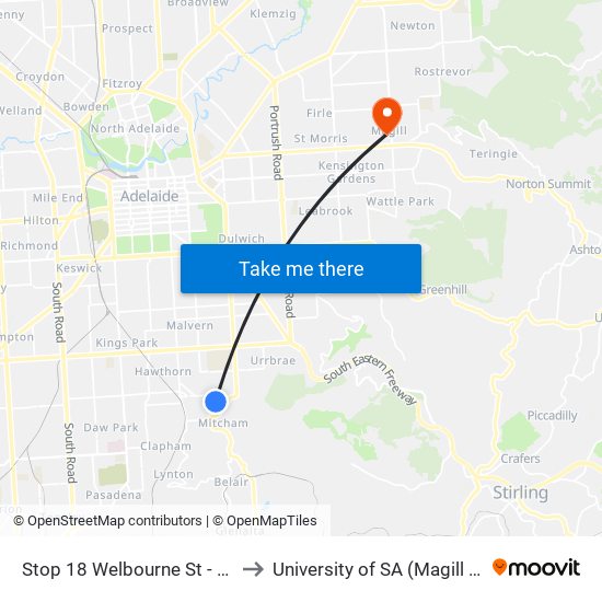 Stop 18 Welbourne St - East side to University of SA (Magill Campus) map