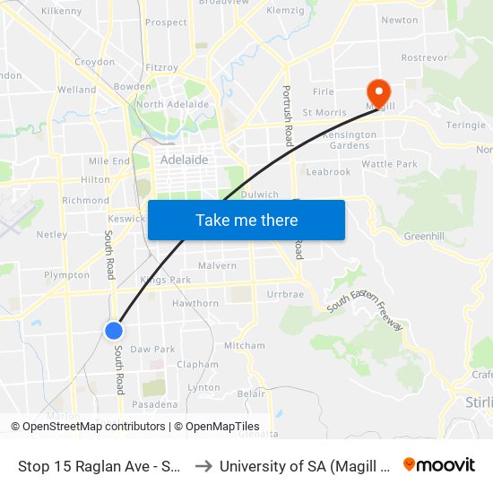 Stop 15 Raglan Ave - South side to University of SA (Magill Campus) map