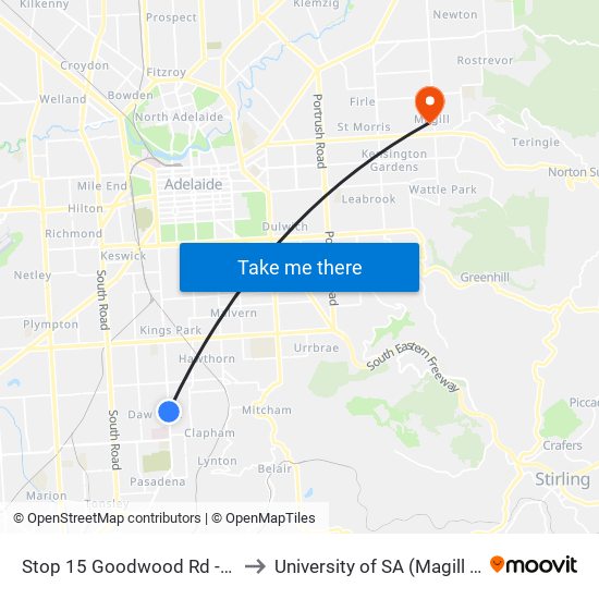 Stop 15 Goodwood Rd - East side to University of SA (Magill Campus) map