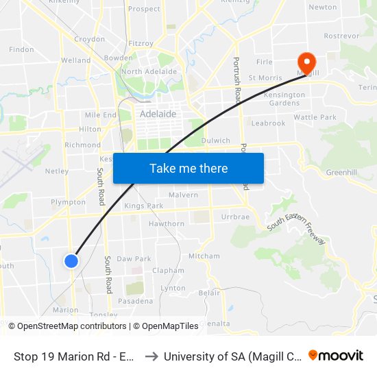 Stop 19 Marion Rd - East side to University of SA (Magill Campus) map