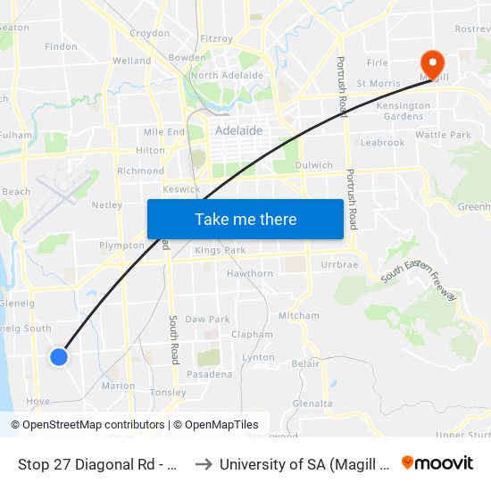 Stop 27 Diagonal Rd - West side to University of SA (Magill Campus) map