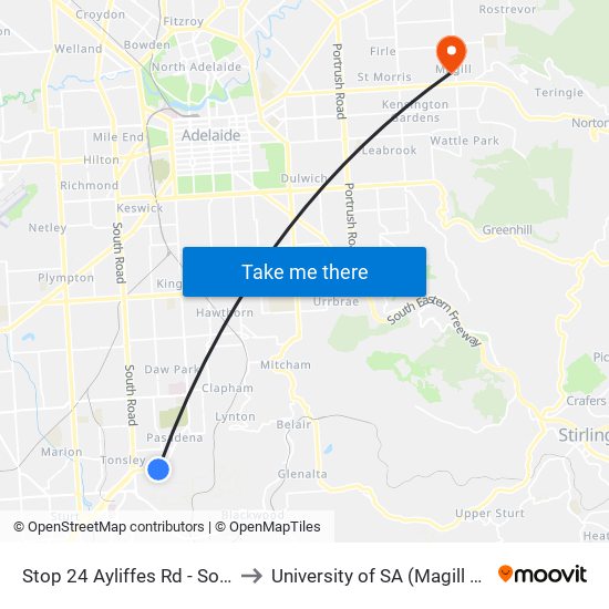 Stop 24 Ayliffes Rd - South side to University of SA (Magill Campus) map