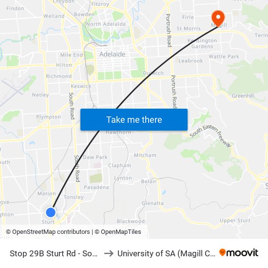 Stop 29B Sturt Rd - South side to University of SA (Magill Campus) map