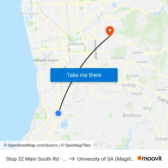 Stop 32 Main South Rd - West side to University of SA (Magill Campus) map