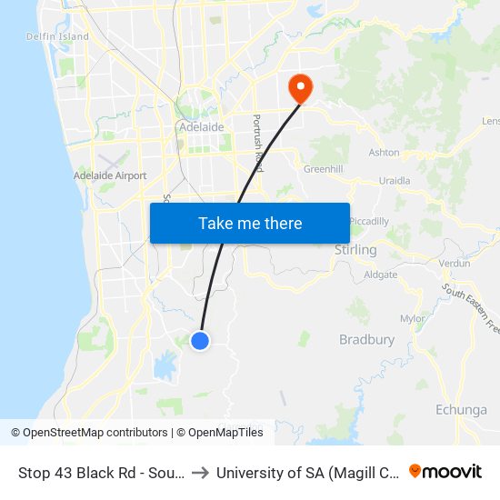 Stop 43 Black Rd - South side to University of SA (Magill Campus) map