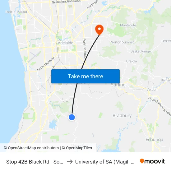 Stop 42B Black Rd - South side to University of SA (Magill Campus) map