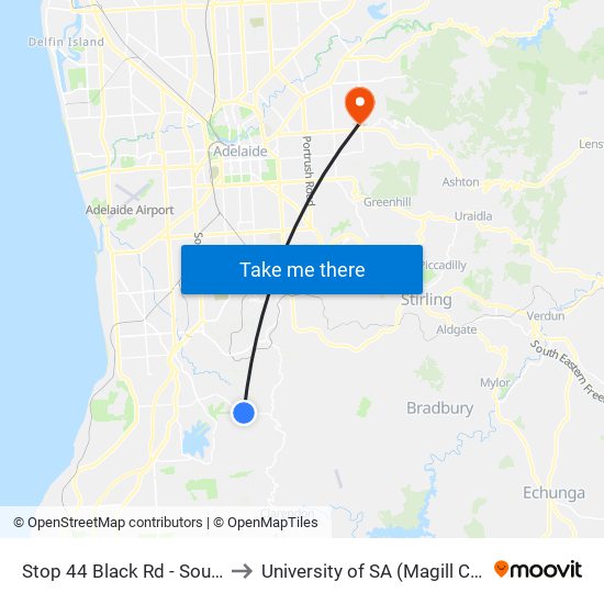 Stop 44 Black Rd - South side to University of SA (Magill Campus) map