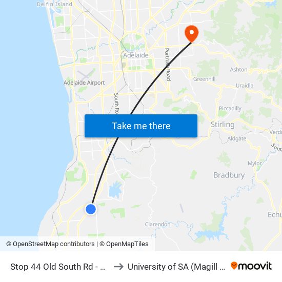 Stop 44 Old South Rd - West side to University of SA (Magill Campus) map