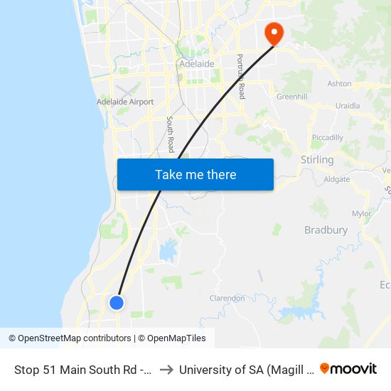 Stop 51 Main South Rd - East side to University of SA (Magill Campus) map