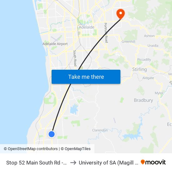 Stop 52 Main South Rd - East side to University of SA (Magill Campus) map