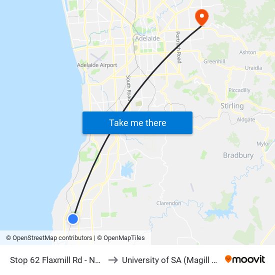 Stop 62 Flaxmill Rd - North side to University of SA (Magill Campus) map