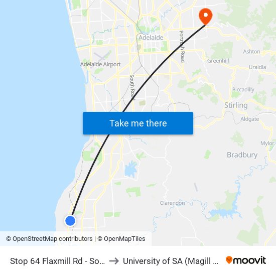 Stop 64 Flaxmill Rd - South side to University of SA (Magill Campus) map