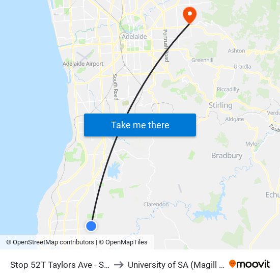 Stop 52T Taylors Ave - South side to University of SA (Magill Campus) map