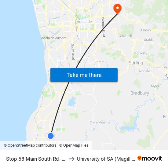 Stop 58 Main South Rd - East side to University of SA (Magill Campus) map