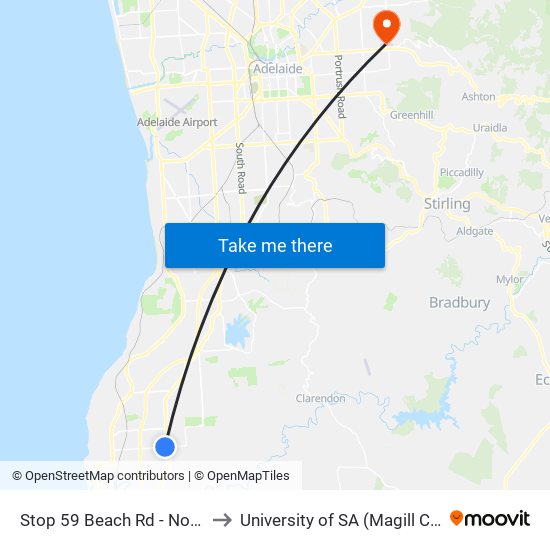 Stop 59 Beach Rd - North side to University of SA (Magill Campus) map