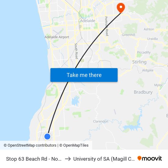 Stop 63 Beach Rd - North side to University of SA (Magill Campus) map