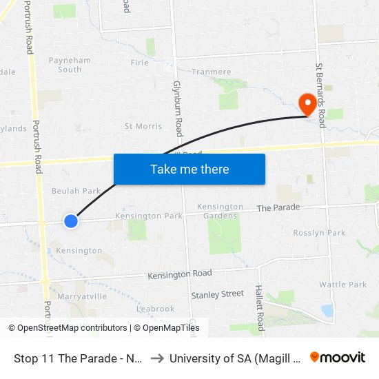 Stop 11 The Parade - North side to University of SA (Magill Campus) map