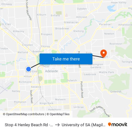 Stop 4 Henley Beach Rd - North side to University of SA (Magill Campus) map