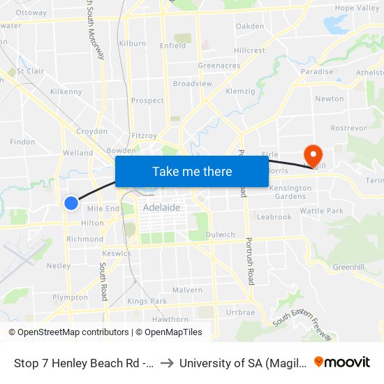 Stop 7 Henley Beach Rd - North side to University of SA (Magill Campus) map